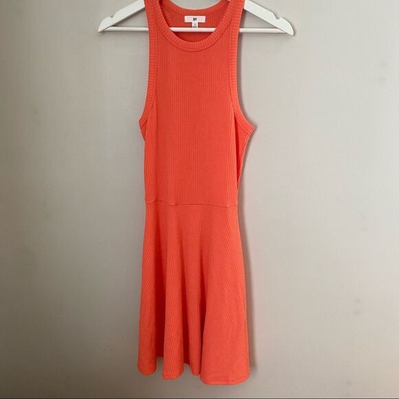 BP Dress A-Line Bright Orange Ribbed Sleeveless Casual Pockets - Picture 1 of 10